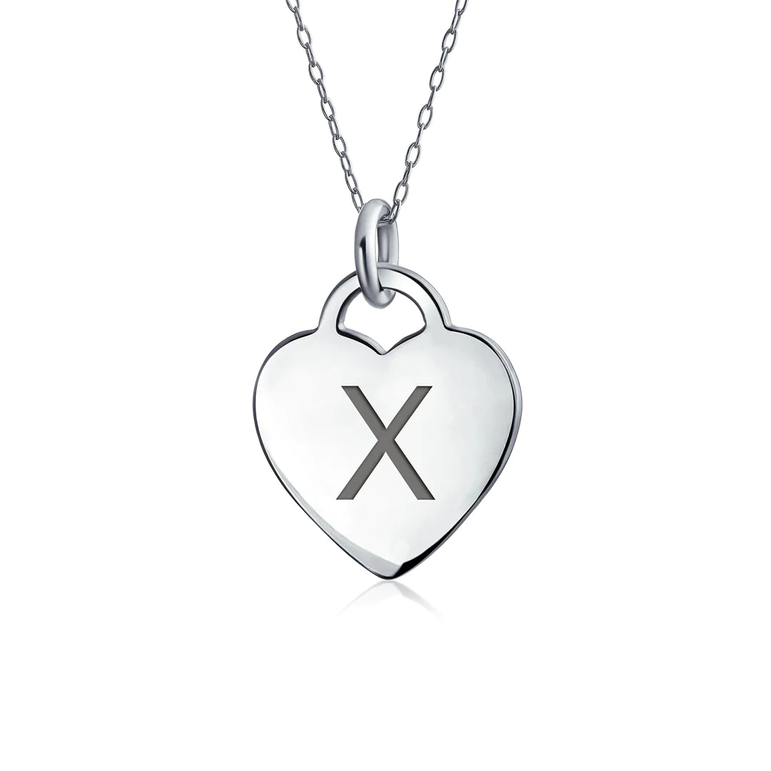 Sterling Silver Block Alphabet Heart Necklace