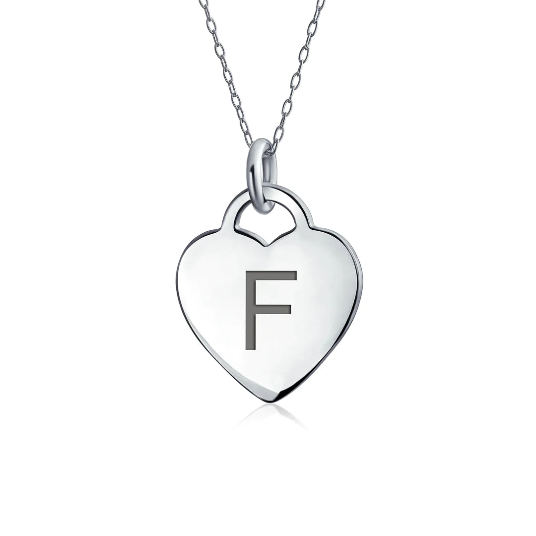 Sterling Silver Block Alphabet Heart Necklace