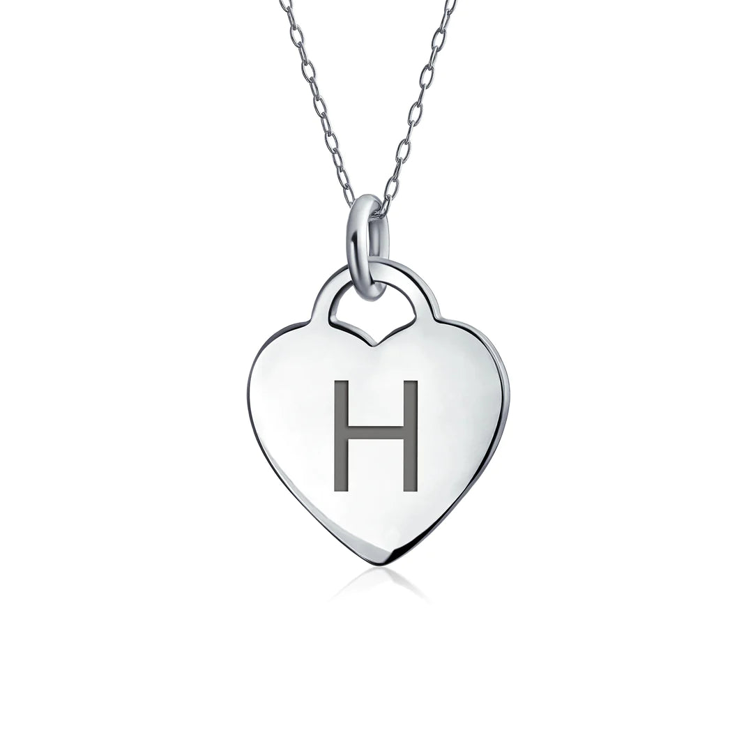 Sterling Silver Block Alphabet Heart Necklace