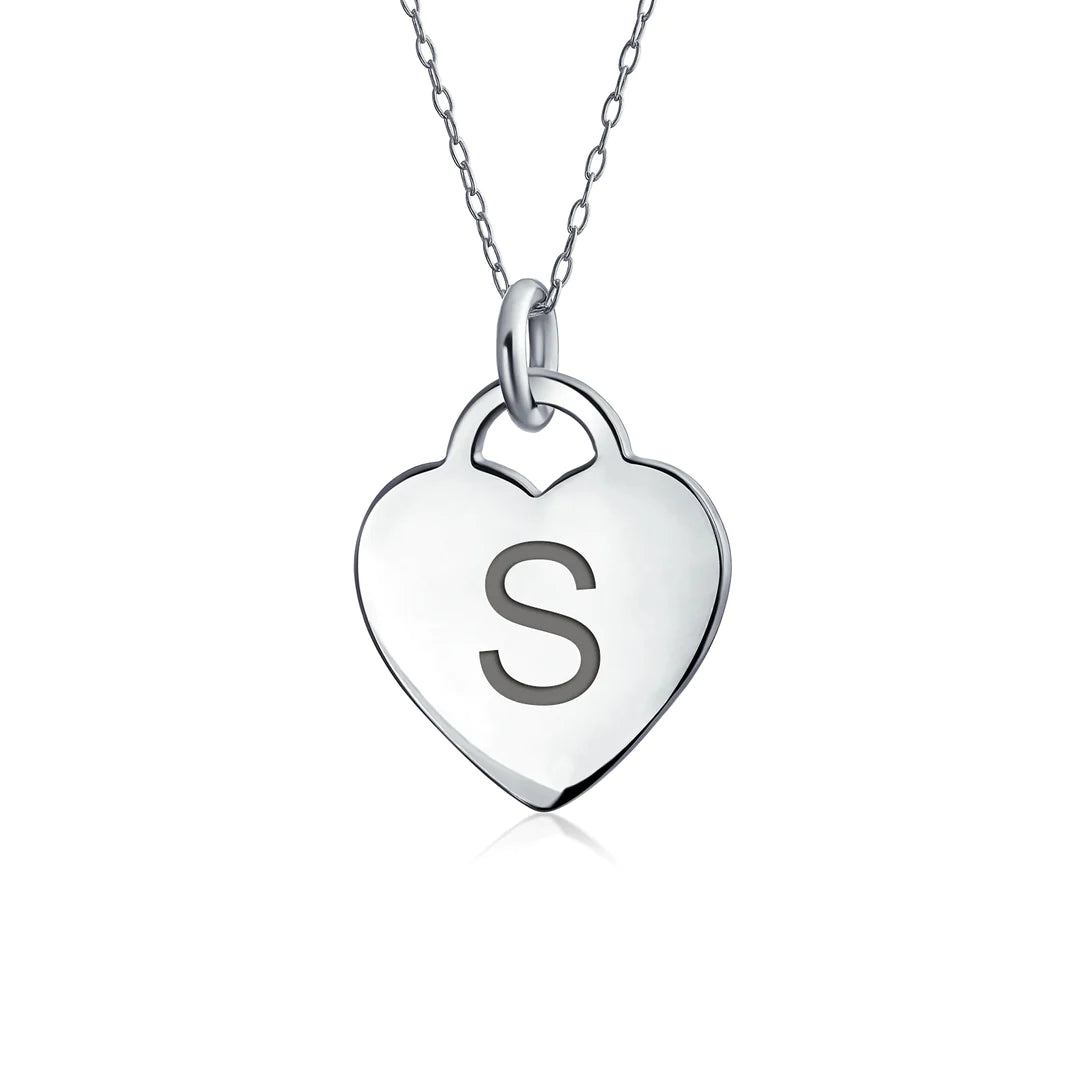 Sterling Silver Block Alphabet Heart Necklace