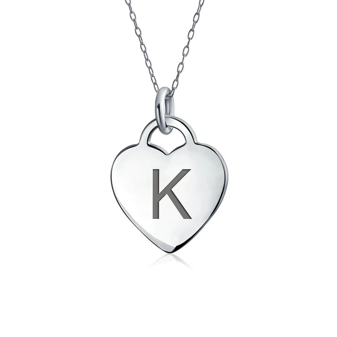 Sterling Silver Block Alphabet Heart Necklace