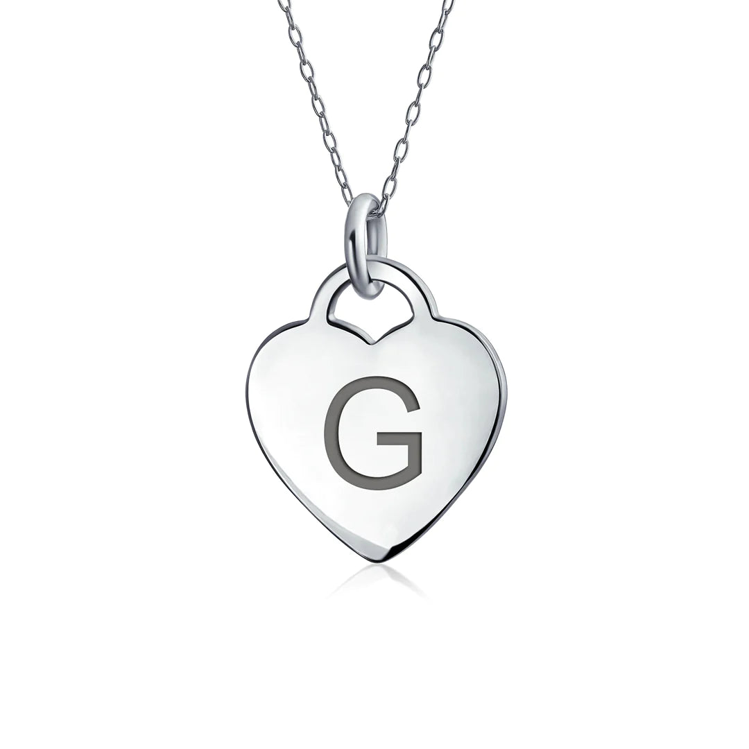 Sterling Silver Block Alphabet Heart Necklace