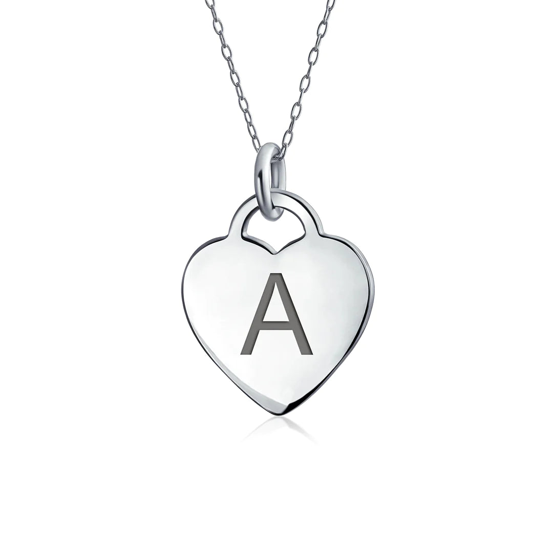 Sterling Silver Block Alphabet Heart Necklace