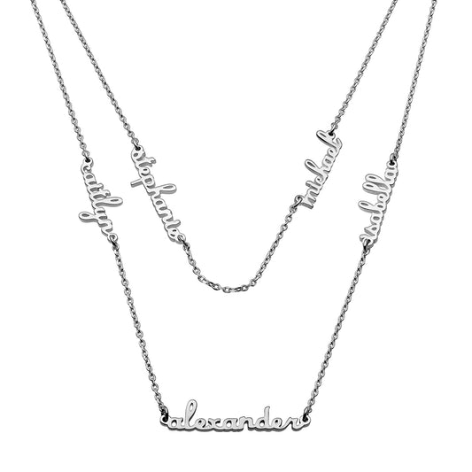 Petite Script Family Name Layered Necklace- 5 Names