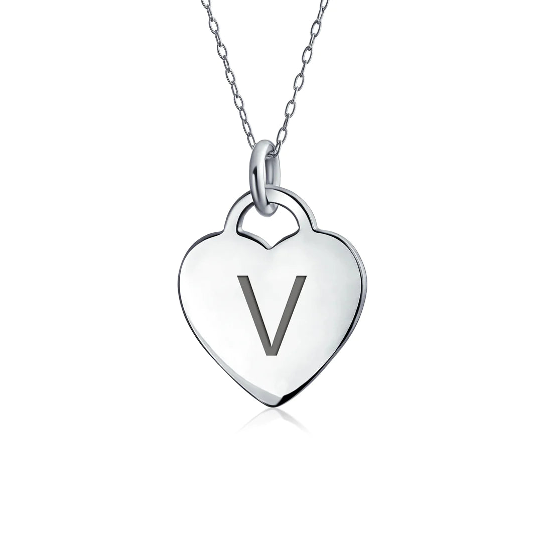 Sterling Silver Block Alphabet Heart Necklace