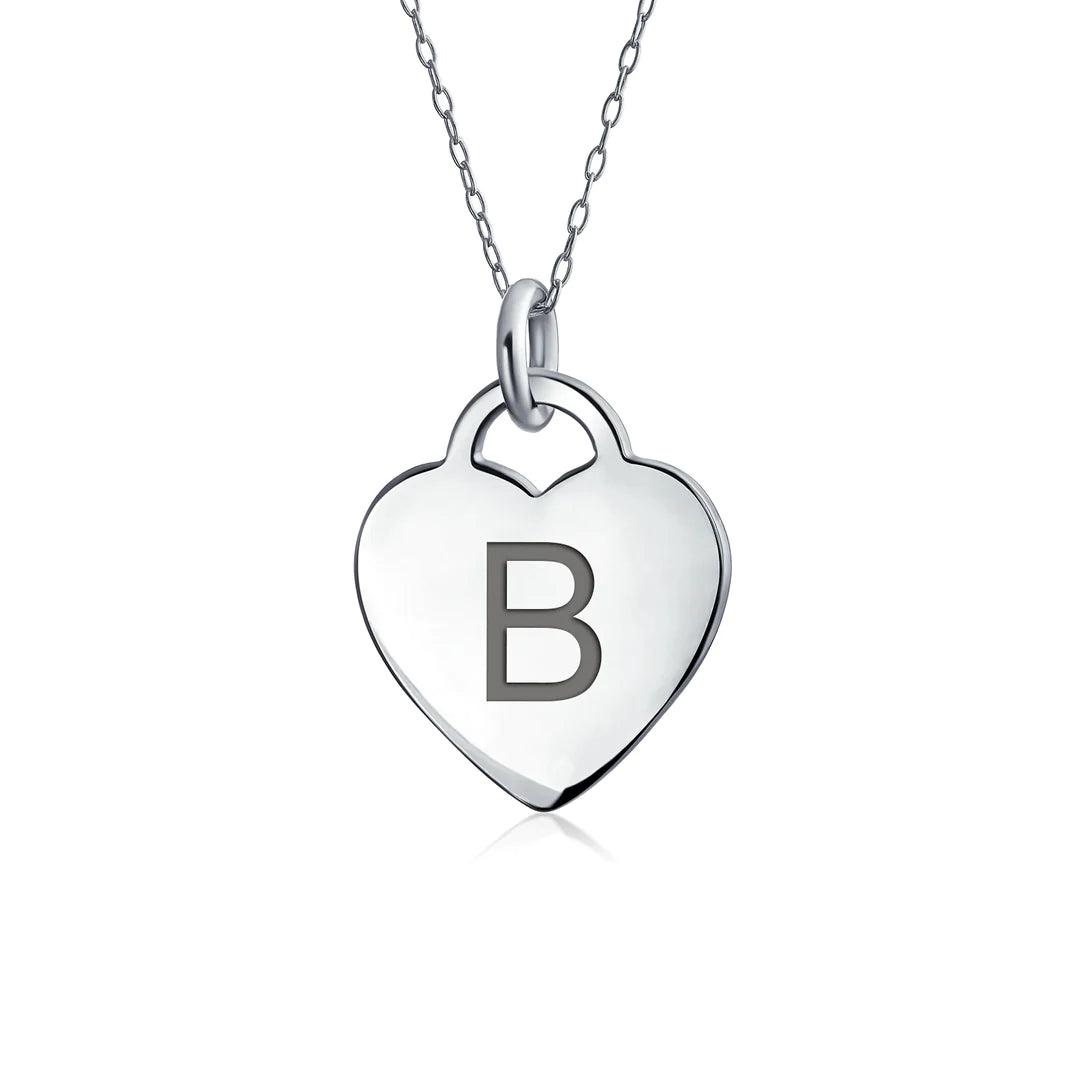 Sterling Silver Block Alphabet Heart Necklace