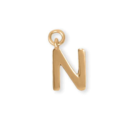 14 Karat Gold Plated Polished "N" Charm