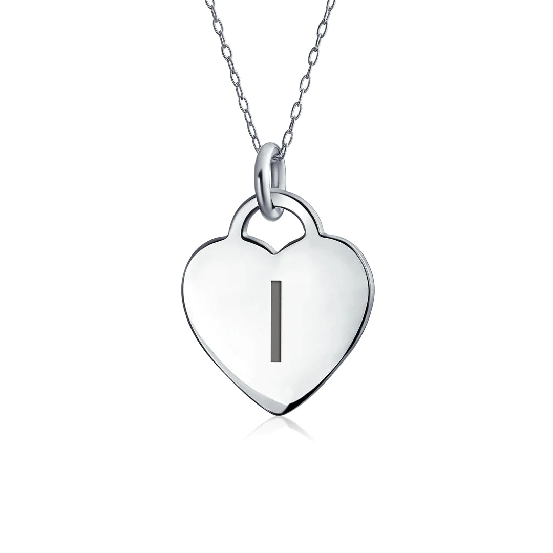 Sterling Silver Block Alphabet Heart Necklace