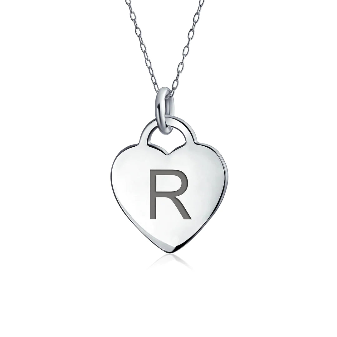 Sterling Silver Block Alphabet Heart Necklace