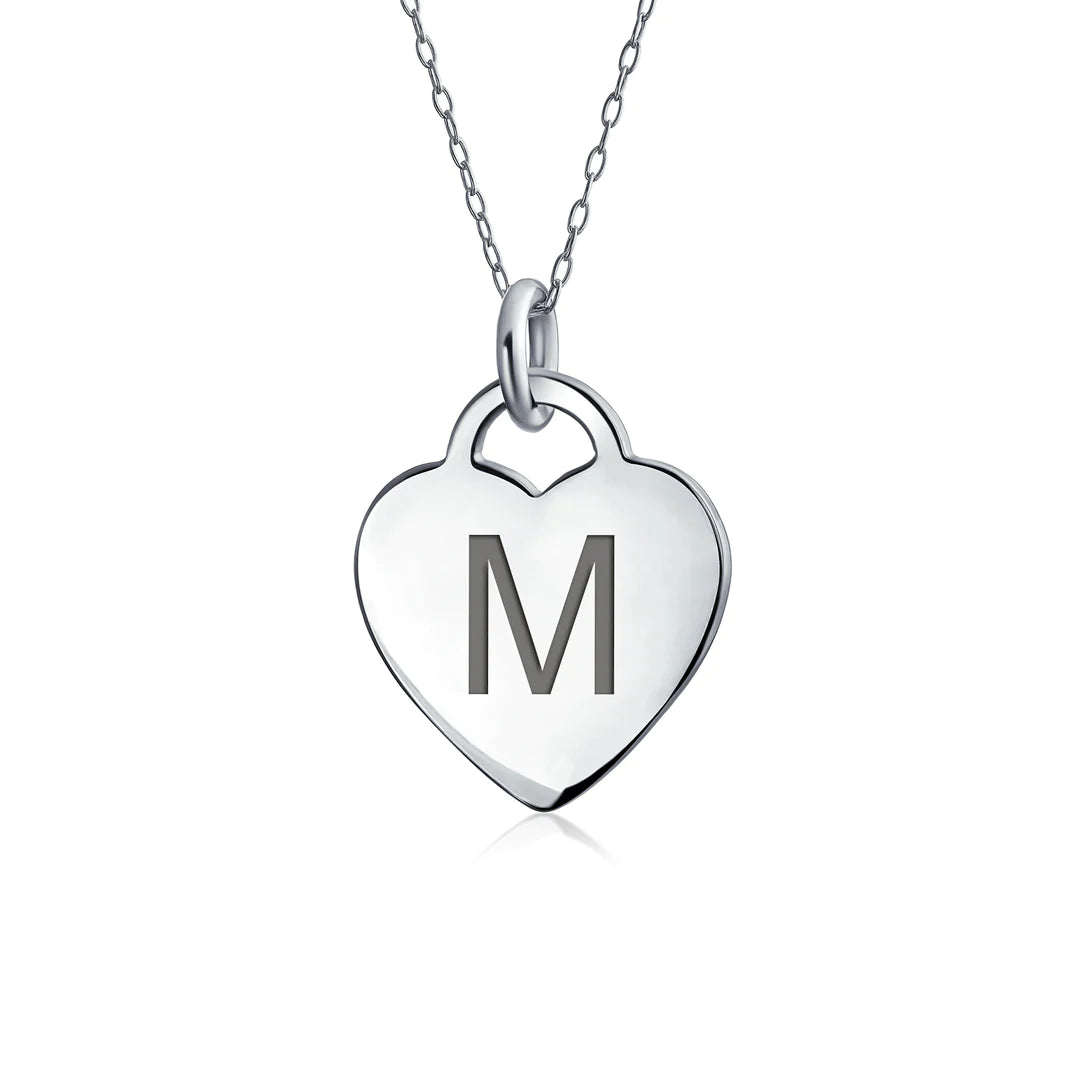 Sterling Silver Block Alphabet Heart Necklace