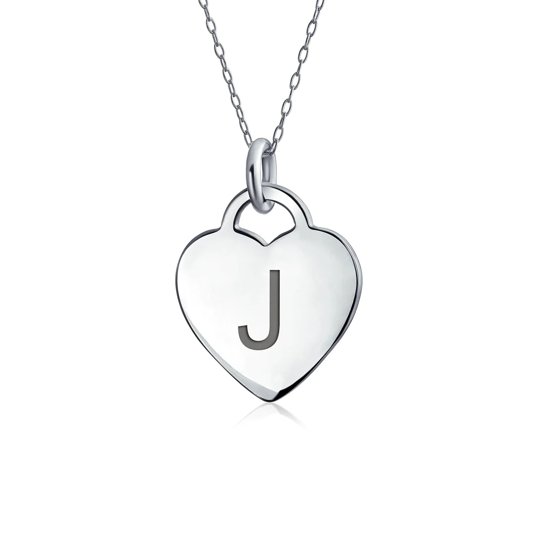 Sterling Silver Block Alphabet Heart Necklace