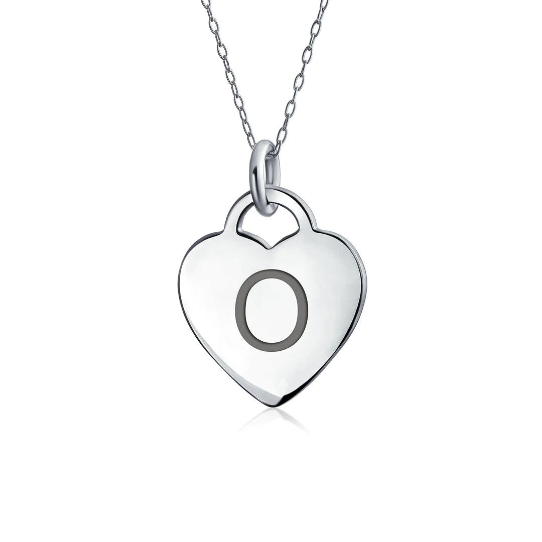 Sterling Silver Block Alphabet Heart Necklace