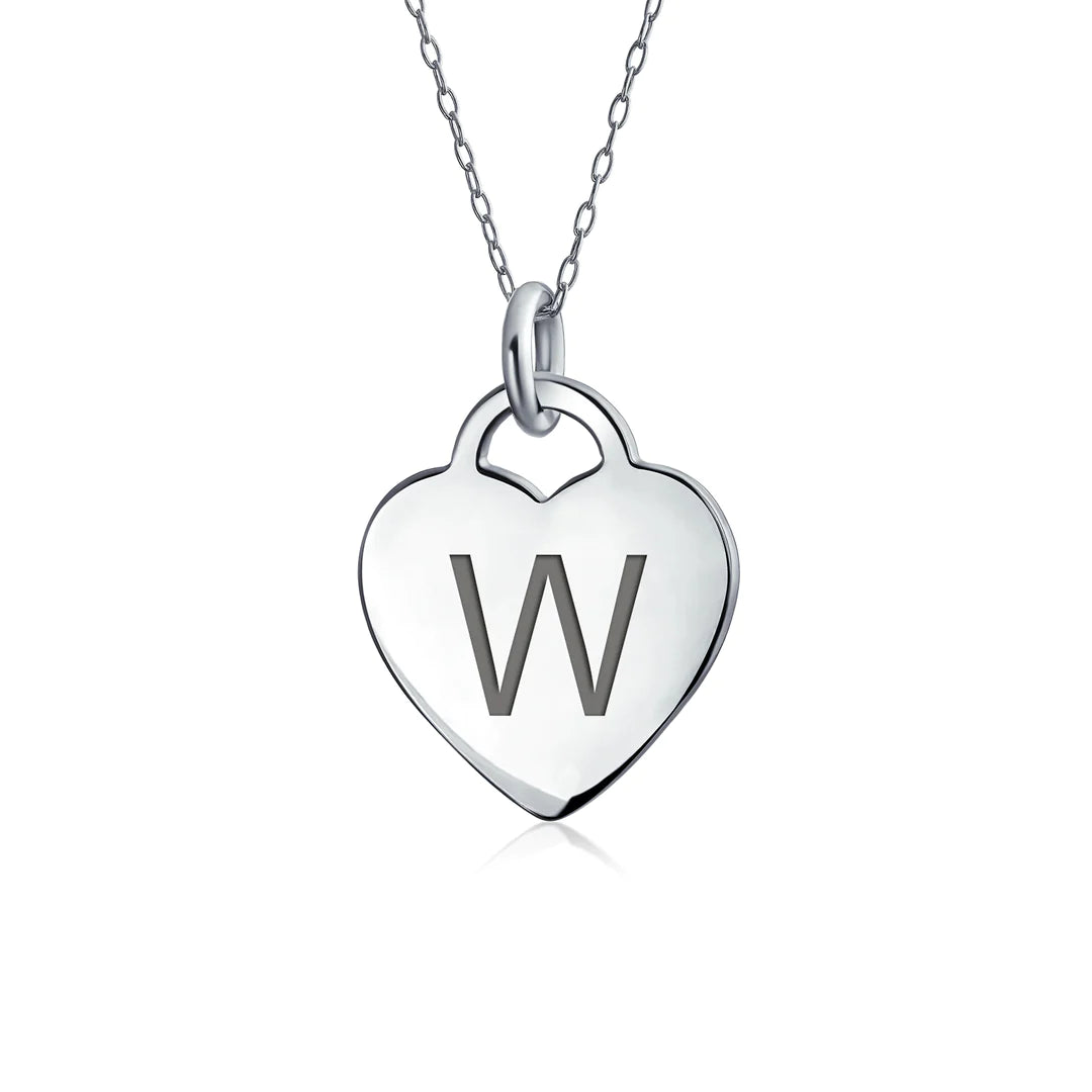 Sterling Silver Block Alphabet Heart Necklace