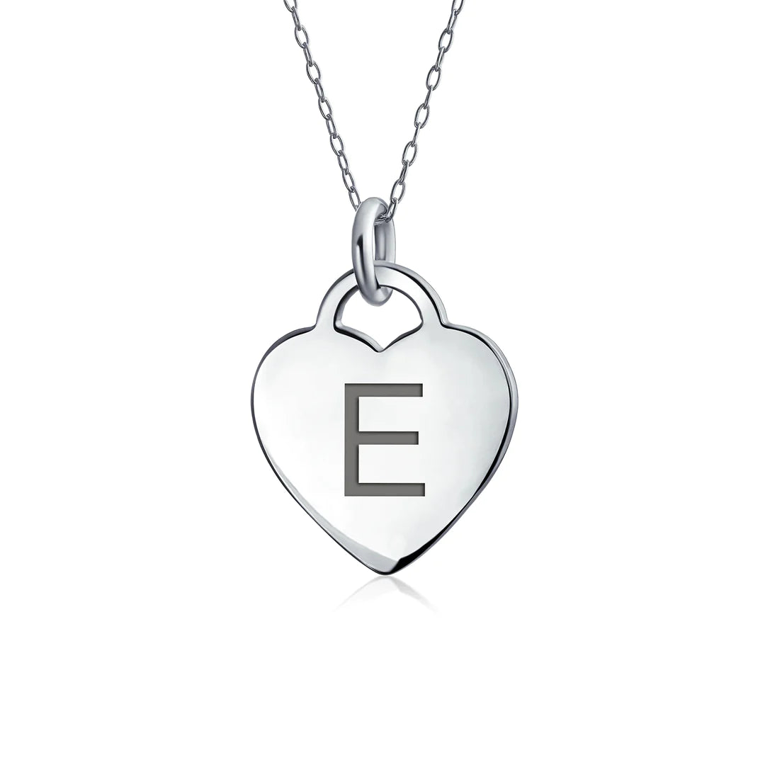 Sterling Silver Block Alphabet Heart Necklace