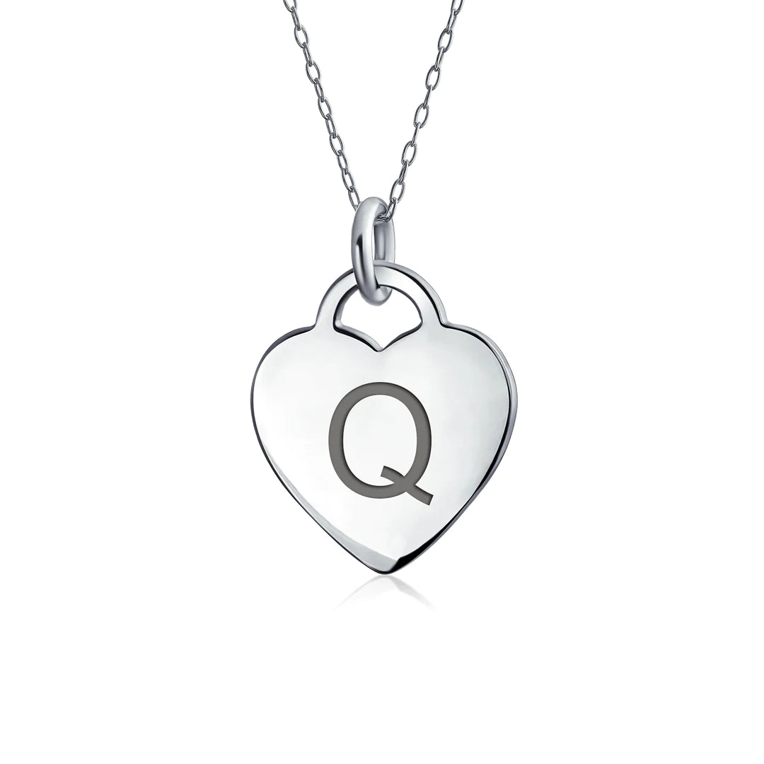 Sterling Silver Block Alphabet Heart Necklace