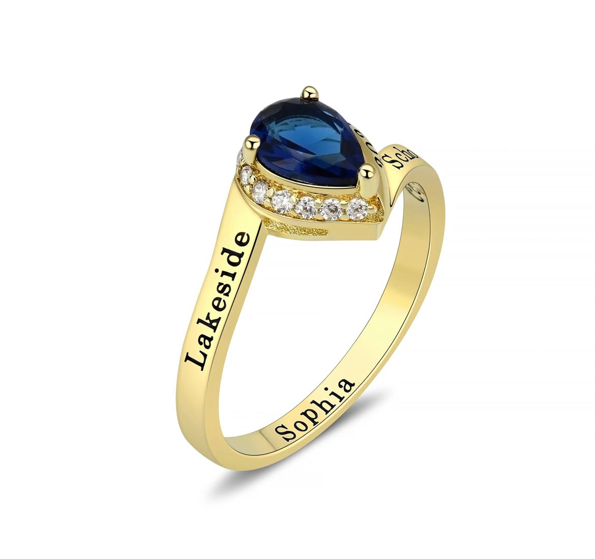 14K Gold over Sterling Crystal Tear Drop Class Ring