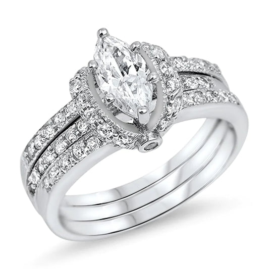 Marquise CZ Bridal Engagement Ring Set