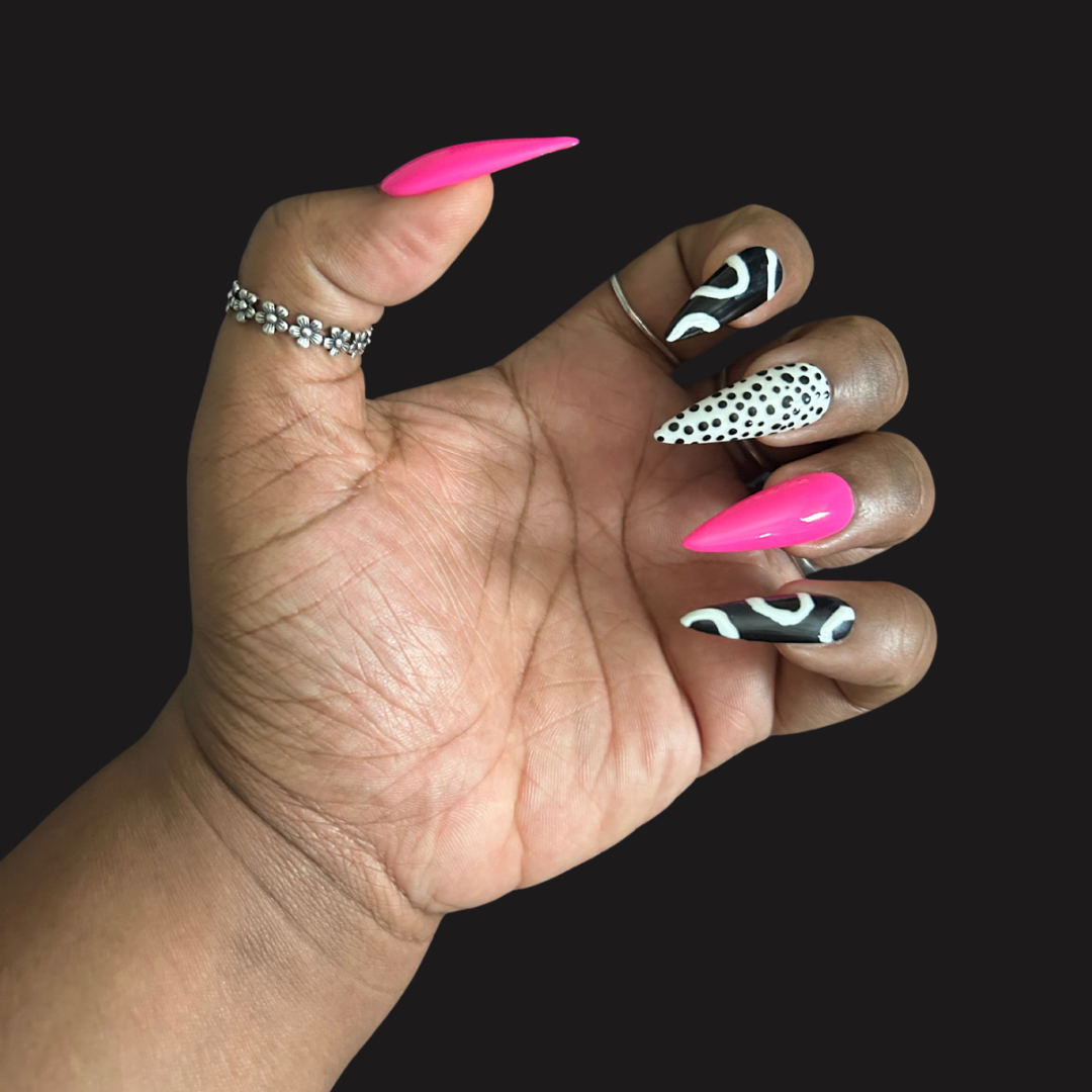 “Hot Pink Abstract" Nail Set