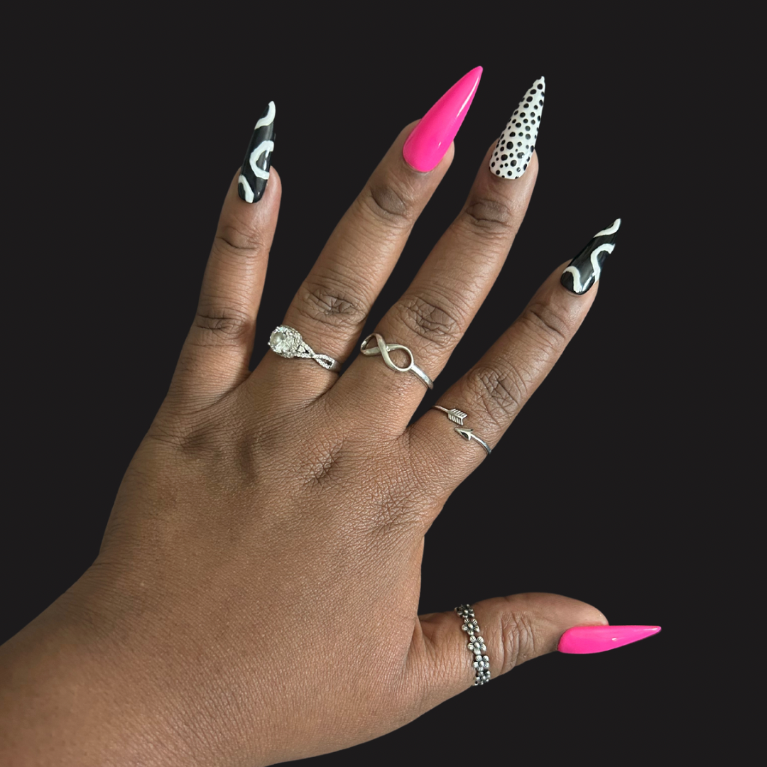 “Hot Pink Abstract" Nail Set