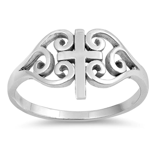 Swirl Cross Heart Ring