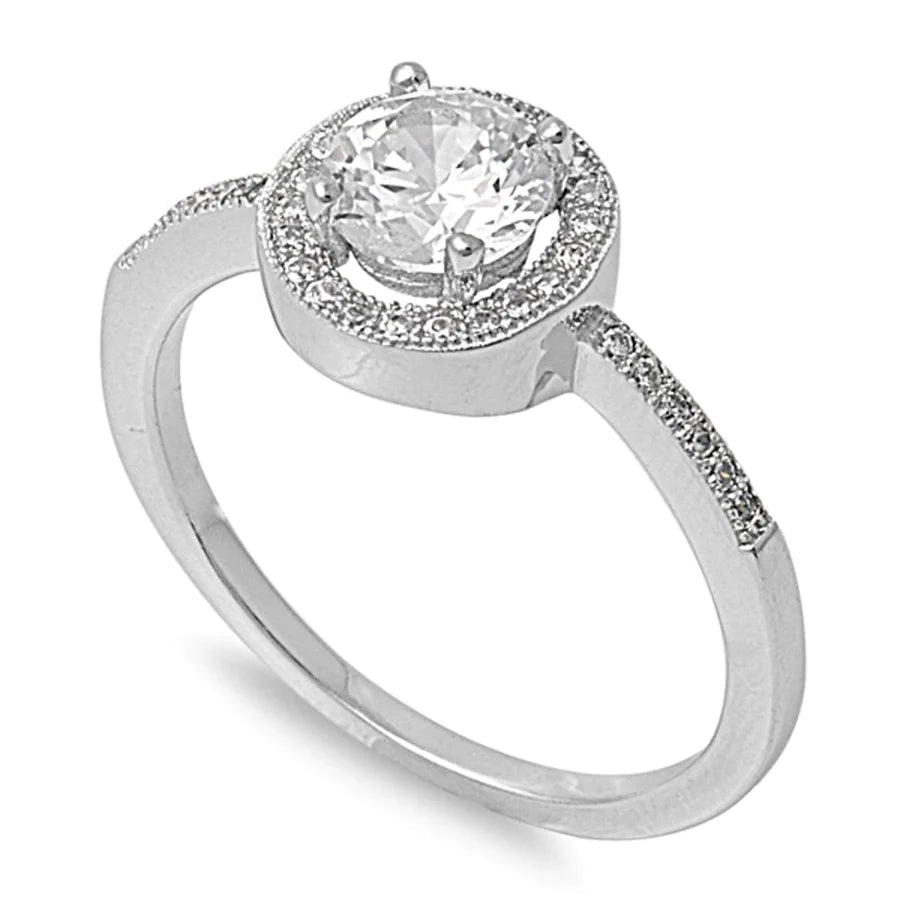 Clear CZ Solitaire Round Halo Ring