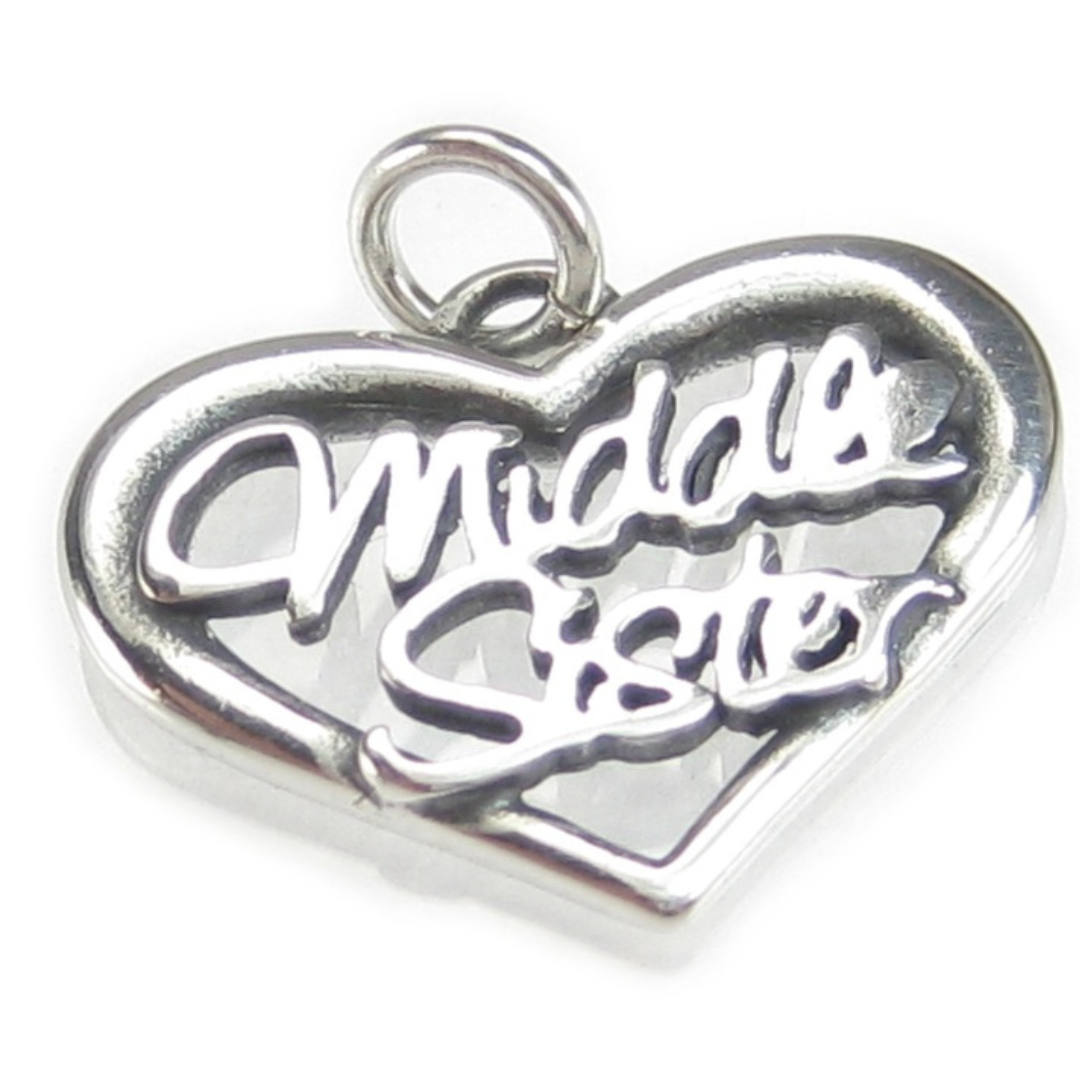 Middle Sis Heart Shaped Charm