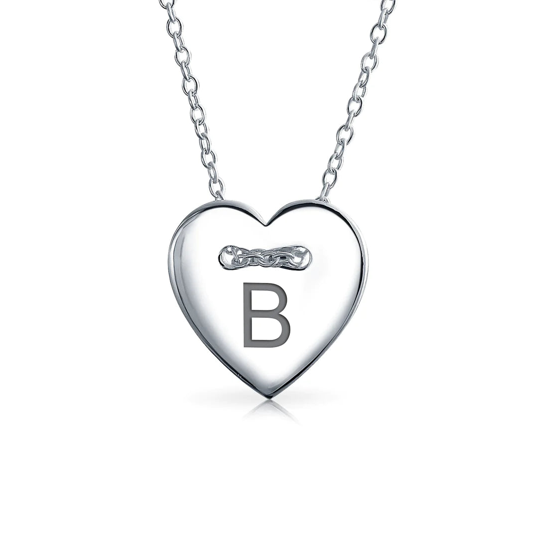 Sterling Silver Alphabet Heart Shape Slide Necklace