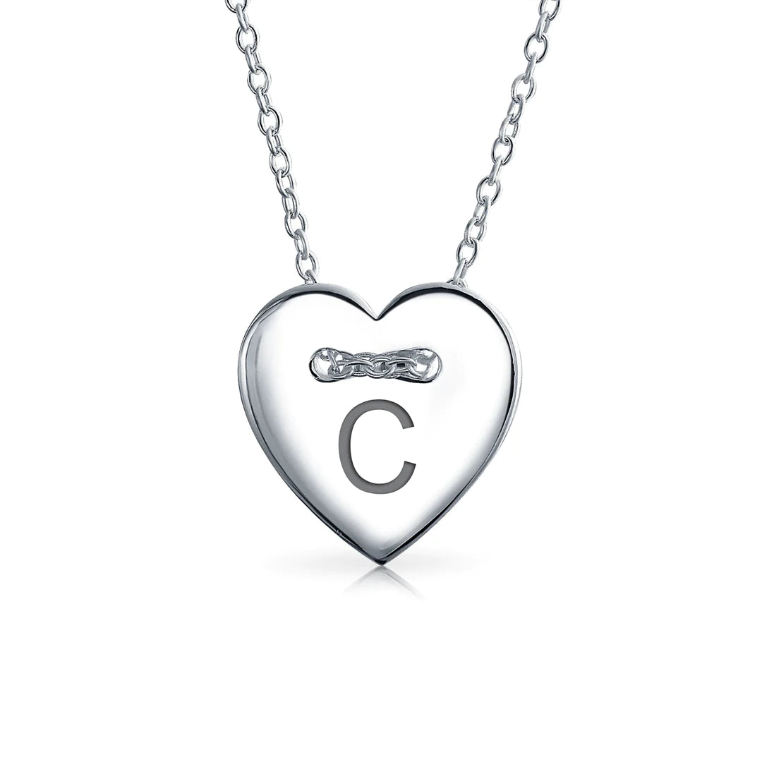 Sterling Silver Alphabet Heart Shape Slide Necklace