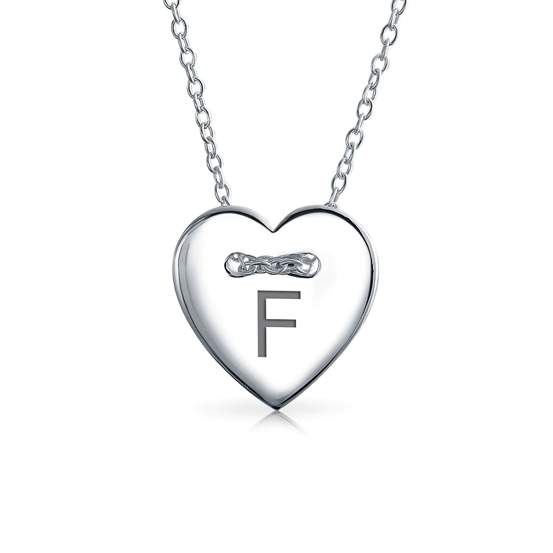 Sterling Silver Alphabet Heart Shape Slide Necklace