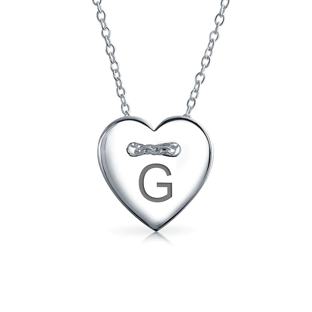 Sterling Silver Alphabet Heart Shape Slide Necklace