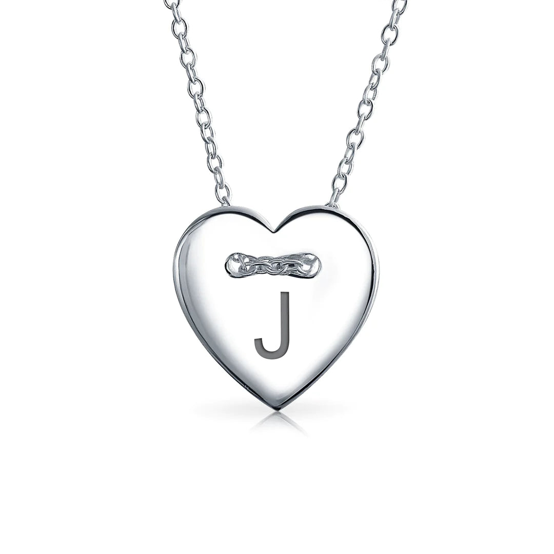 Sterling Silver Alphabet Heart Shape Slide Necklace