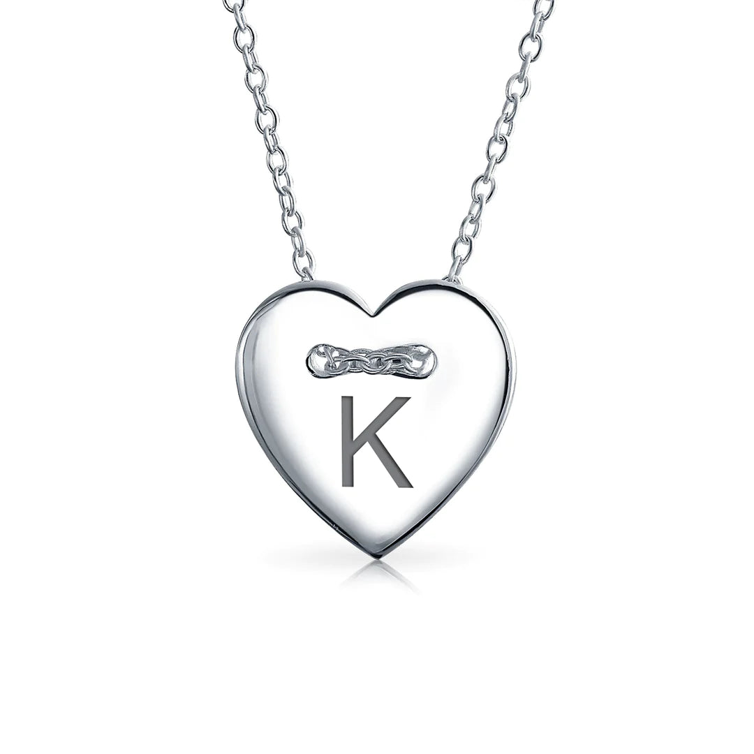 Sterling Silver Alphabet Heart Shape Slide Necklace