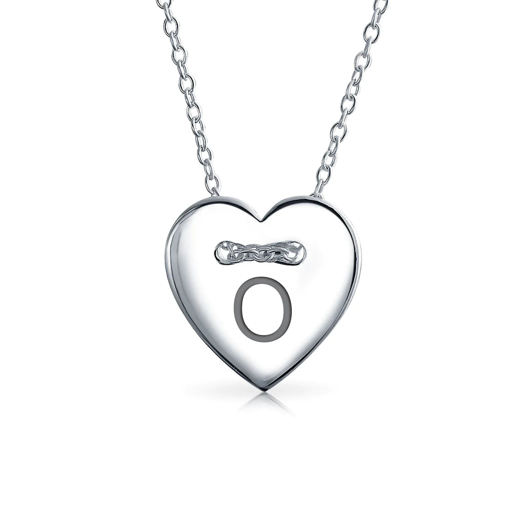 Sterling Silver Alphabet Heart Shape Slide Necklace