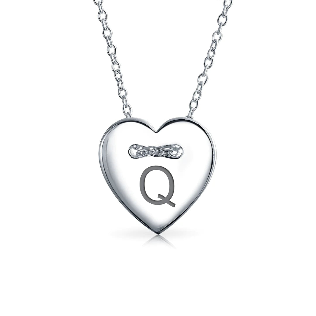 Sterling Silver Alphabet Heart Shape Slide Necklace