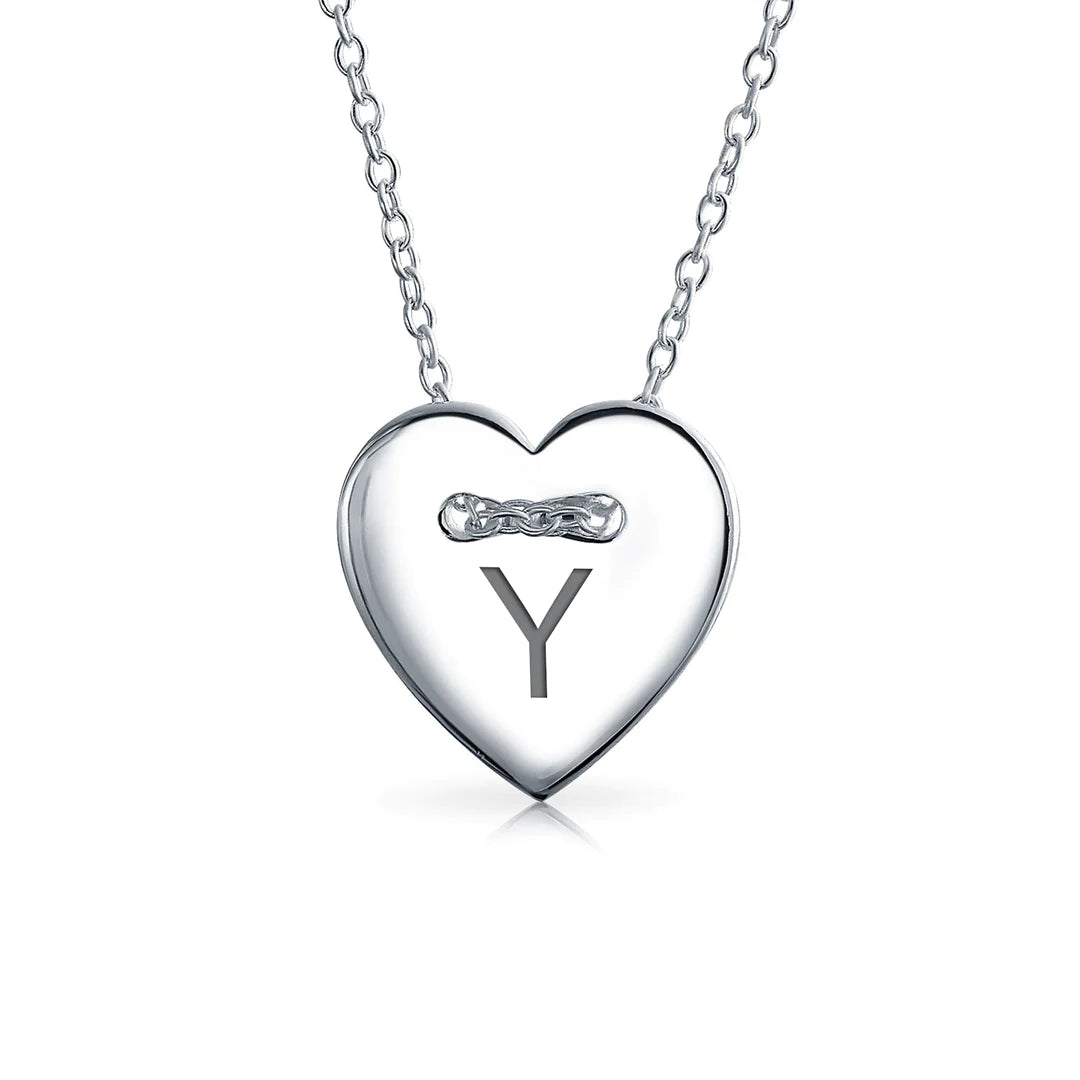 Sterling Silver Alphabet Heart Shape Slide Necklace