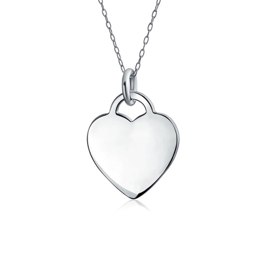 Sterling Silver Block Alphabet Heart Necklace