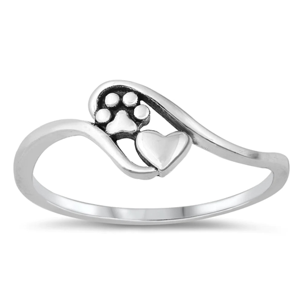 Sterling Silver Paw & Heart Ring