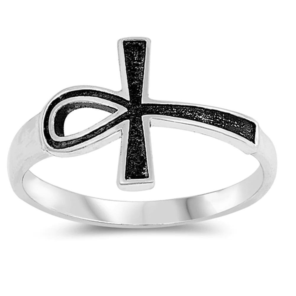 Oxidized Ankh Ring