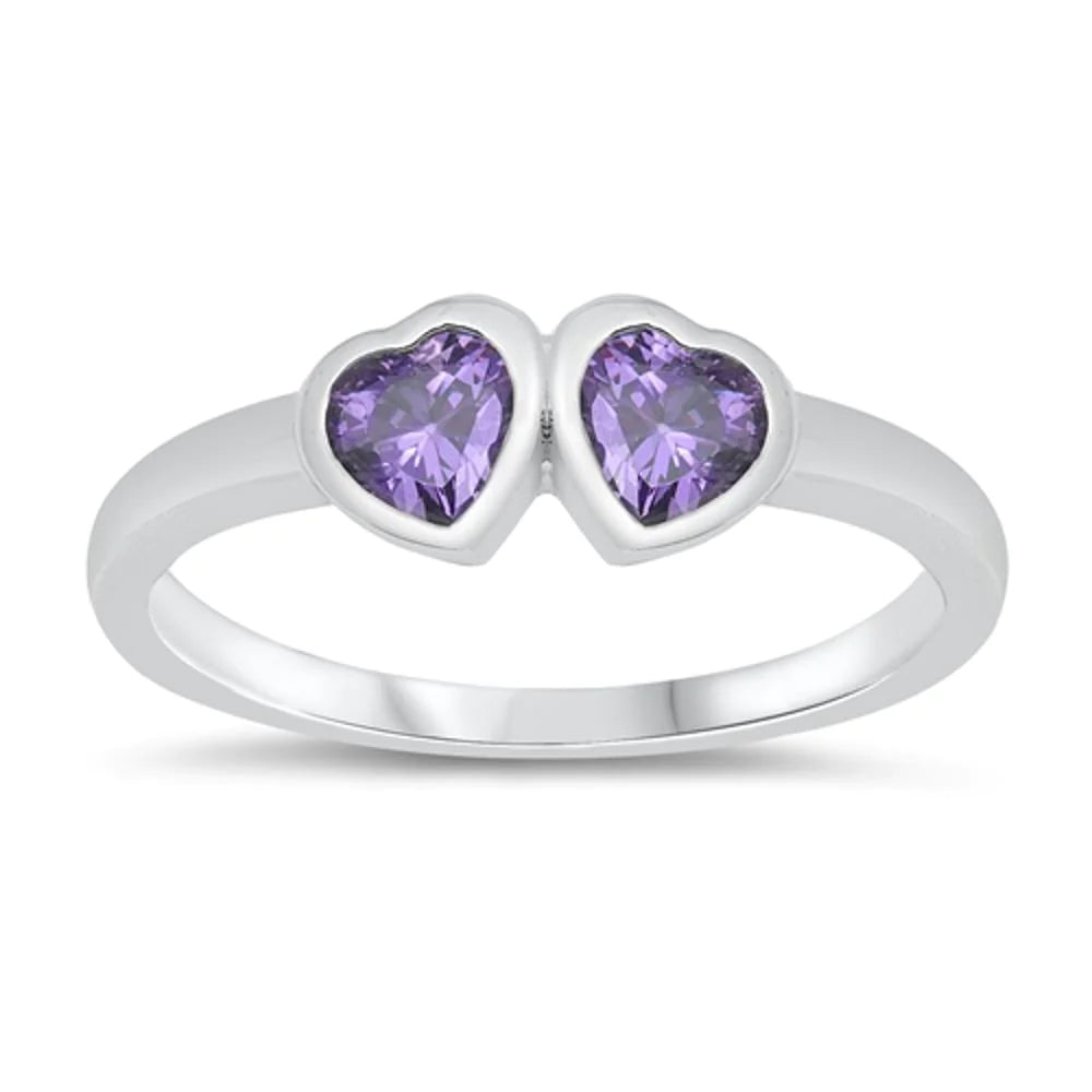 Amethyst Double Heart Birthstone Ring