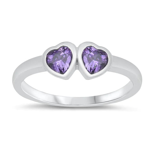 Amethyst Double Heart Birthstone Ring