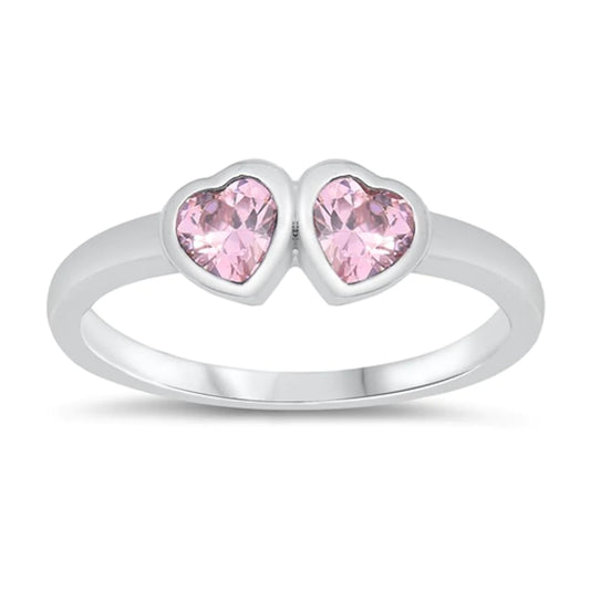 Pink Double Heart Birthstone Ring