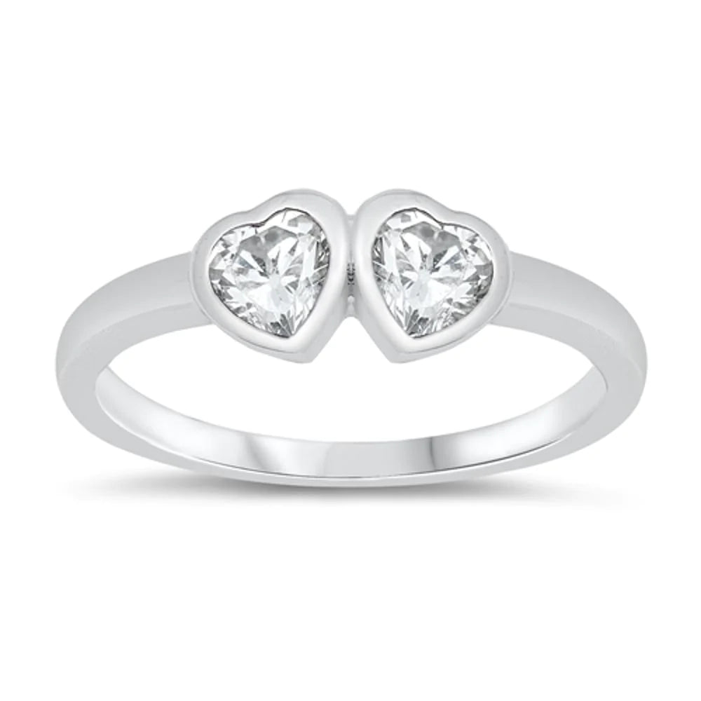 Clear Double Heart Birthstone Ring