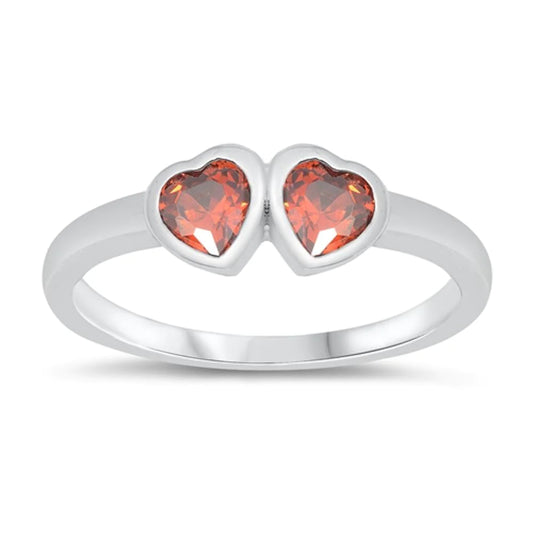 Garnet Double Heart Birthstone Ring