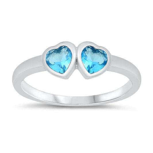 Blue Sapphire Double Heart Birthstone Ring