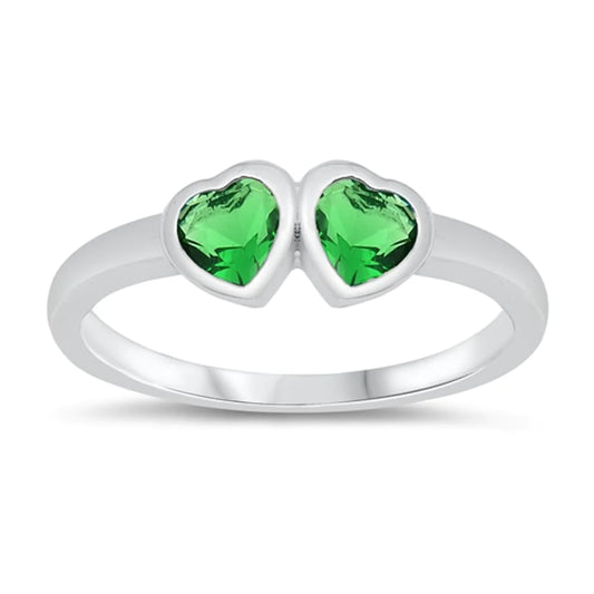 Emerald Double Heart Birthstone Ring