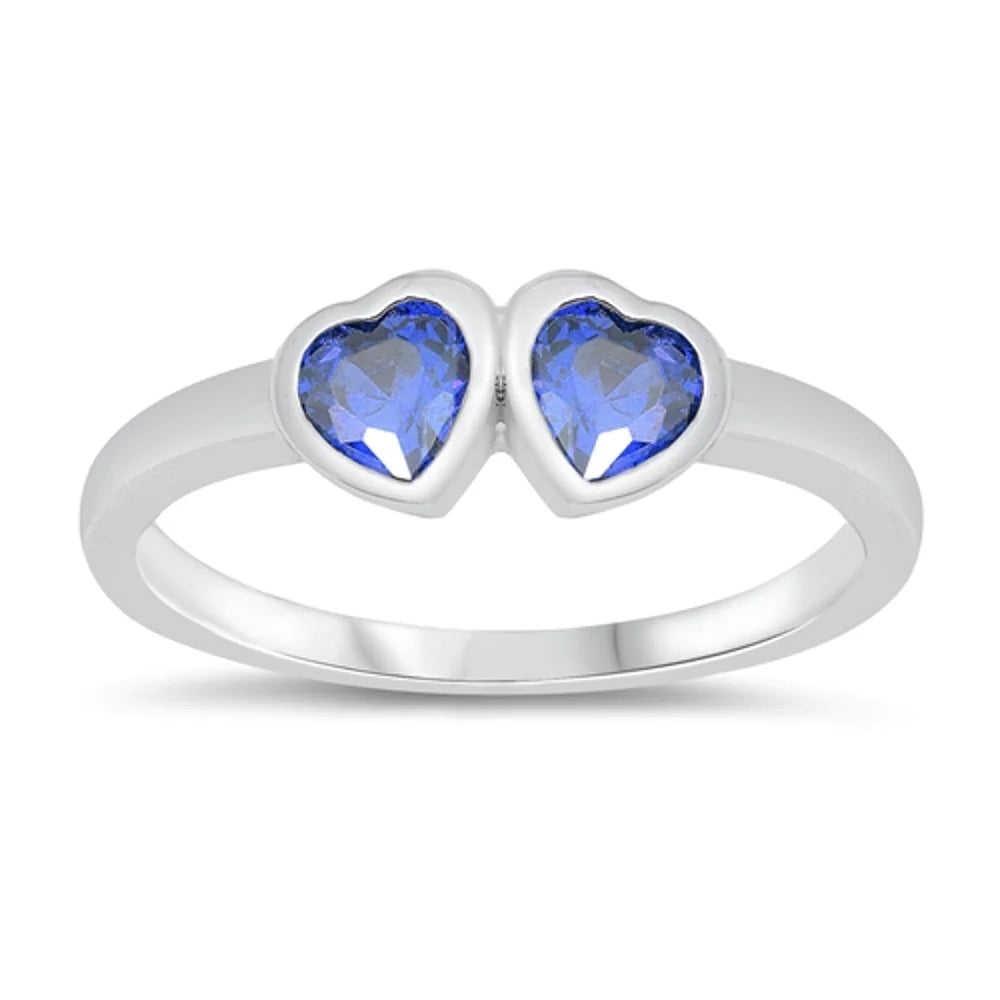 Blue Sapphire Double Heart Birthstone Ring