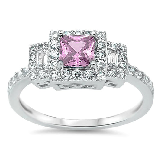 Sterling Silver Square Pink CZ Ring