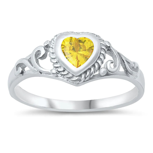 Yellow Filigree Swirl Heart Ring