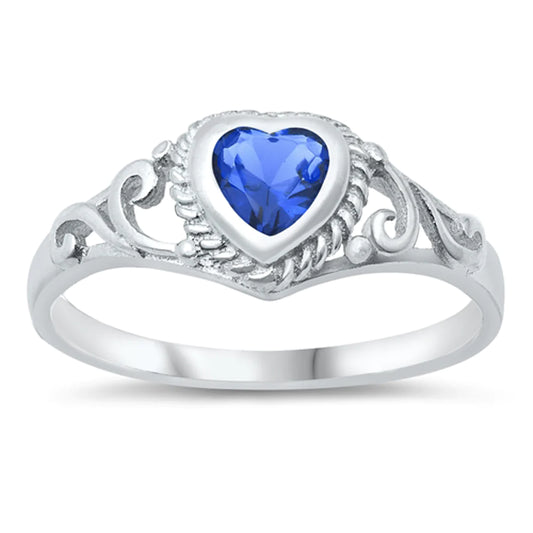 Blue Sapphire Filigree Swirl Heart Ring