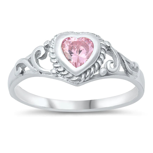 Pink Filigree Swirl Heart Ring